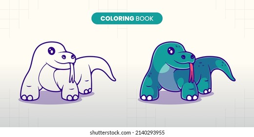 hand drawn cute komodo dragon illustration coloring book for children to fill in