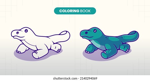 hand drawn cute komodo dragon illustration coloring book for children to fill in