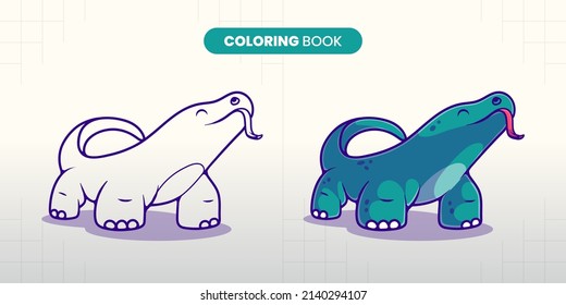 hand drawn cute komodo dragon illustration coloring book for children to fill in