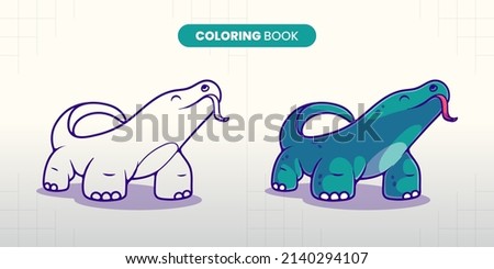 hand drawn cute komodo dragon illustration coloring book for children to fill in
