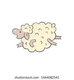 Hand drawn cute lamb or sheep doodle icon cartoon vector illustration isolated on white background. Funny animal character for textile prints and kids graphic.