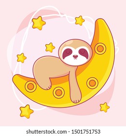 hand drawn cute lazy sloth vector illustration