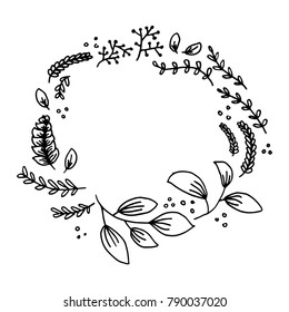 Hand drawn cute leaf wreath