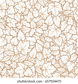 Hand drawn cute leaves from different kind of trees, seamless pattern on white