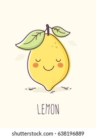 Hand Drawn Cute Lemon Character.