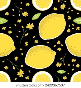 Hand drawn cute lemon and flower, leaves small seamless pattern for fashion prints decoration, fabric, wallpaper and all prints on background earth tone color.