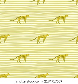 Hand drawn cute leopard seamless pattern. Doodle cheetah endless wallpaper. Wild animals background. Design for fabric, textile, wrapping, illustration