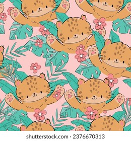 Hand Drawn lindo leopardo Seamless patrón de fondo vector ilustración de la tendencia tropical del verano niños imprimir diseño