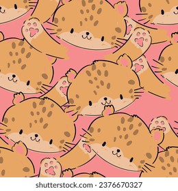 Hand Drawn cute leopard Seamless pattern background vector illustration kids print design