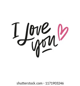Hand drawn cute lettering postcard, poster, sticker. I love you. Love quote. Vector illustration
