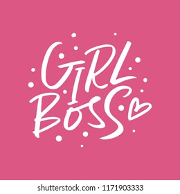 Hand drawn cute lettering postcard, poster, sticker. Girl boss text. Vector illustration
