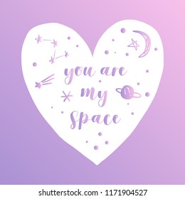 Hand drawn cute lettering postcard, poster, sticker. Romantic text. Vector illustration
