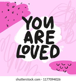 Hand drawn cute lettering postcard, poster, sticker. Love text. Vector illustration