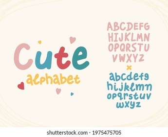 Hand drawn cute letters funny alphabet. Cartoon English ABC in multicolored typography style.