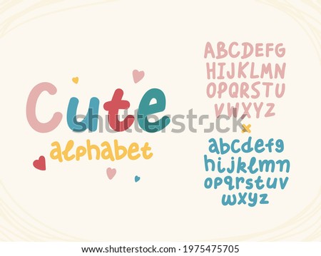 Hand drawn cute letters funny alphabet. Cartoon English ABC in multicolored typography style.