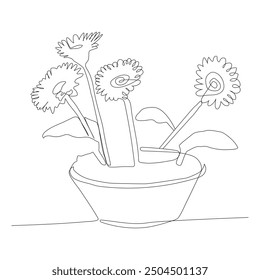 Hand drawn cute line art about plants in interior.