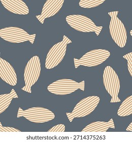 Peixe de linha bonito desenhado à mão no fundo azul, padrão sem emenda. Ilustração vetorial com animais oceânicos.