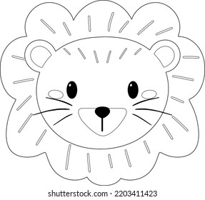 Hand Drawn Cute Lion Face Cartoon Vector Outline Coloring Page