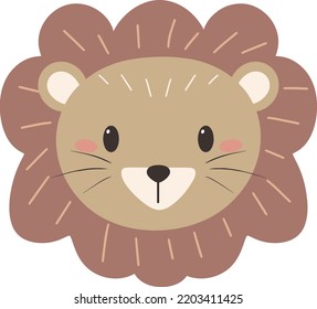 Hand Drawn Cute Lion Face Cartoon Vector