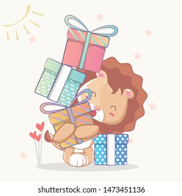 hand drawn cute lion illustration card for kids