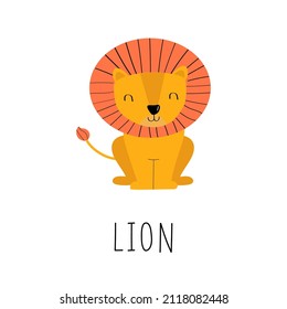 Hand drawn cute lion. Safari animal. Children illustration. Isolated on white.