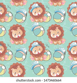 hand drawn cute lion seamless pattern and illustration card