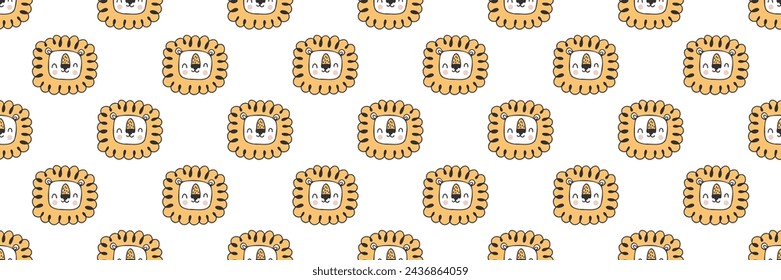 Hand drawn cute lion seamless pattern. Hand drawn vector illustration for posters, cards, t-shirts. Monochrome lion seamless pattern