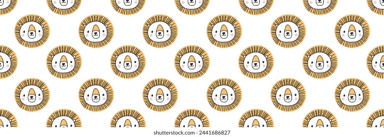 Hand drawn cute lion seamless pattern. Hand drawn vector illustration for posters, cards, t-shirts. Monochrome lion seamless pattern