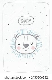 Hand drawn cute lion vector illustration. Hand drawn vector illustration for posters, cards, t-shirts. 