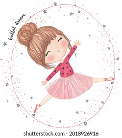 Hand dibujó a una linda bailarina. Ilustración vectorial.