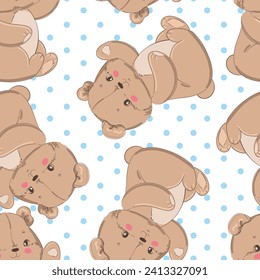 Hand Drawn Cute little Bear vector polka dot seamless pattern illustration design