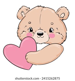 handgezeichnet süßer kleiner Bär und Hintergrund Cute Card für Valentinstag Liebe Vektorgrafik Design