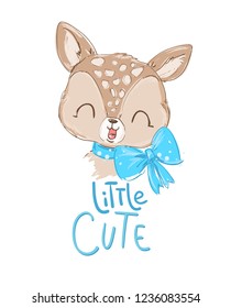 Hand Drawn cute little deer vector illustration. Children's print winter theme.