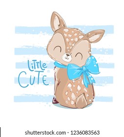 Hand Drawn cute little deer vector illustration. Children's print winter theme.