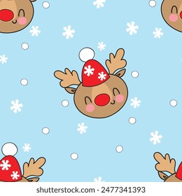 Hand Drawn cute little deer pattern seamless vector illustration. Childrens print textile winter theme.