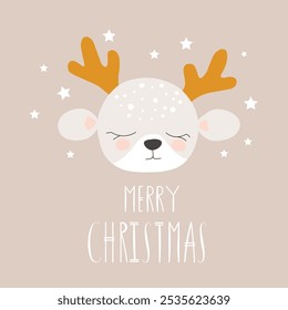 Hand Drawn Cute Little Deer. Vector christmas illustration