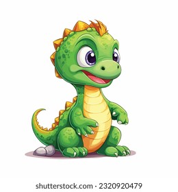 hand drawn Cute little dinosaur portrait, green dinosaur illustration vector, isolated on white background, green dinosaur illustration. vector
