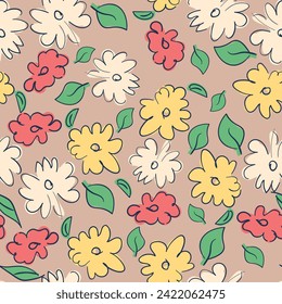 Hand Drawn Cute little Flowers Trend Background seamless pattern vector illustration, Design for fashion, fabric, textile.