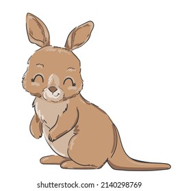 Hand drawn Cute little kangaroo isolated on white background vector illustration