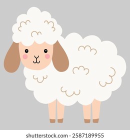 Hand drawn cute little lamb on gray background. Baby Room wall art, cartoon nursery animal, baby shower decoration, Concept for children print.	