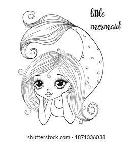 Hand drawn cute little mermaid girl sketch. Vector illustration.