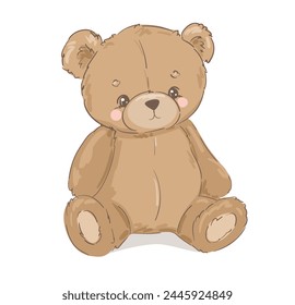 Handgezeichneter niedlicher kleiner Teddybär, Kinder-Design-Print auf T-Shirt-Vektorillustration