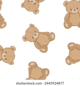 Hand Drawn Cute little Teddy Bears seamless pattern. Vector illustration kids design