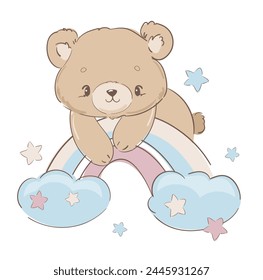 Dibujado a mano pequeño osito de peluche lindo, diseño de impresión, niños imprimir en la camiseta. Diseño de Ilustración vectorial