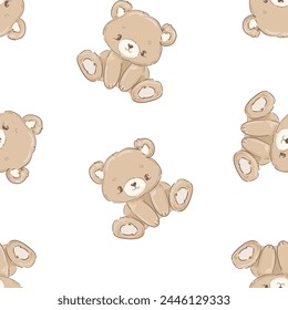 Handgezeichnete niedliche kleine Teddybären nahtlose Muster. Vektorillustration Kinderdesign