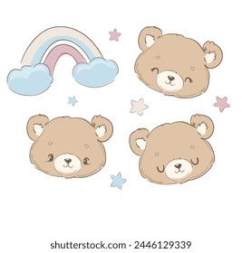 Dibujado a mano pequeño osito de peluche lindo, diseño de impresión, niños imprimir en la camiseta. Diseño de Ilustración vectorial