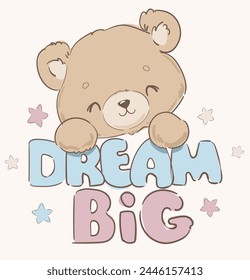 Hand Drawn Cute little Teddy Bear, vector illustration, Print for baby, newborns design 