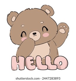 Hand Drawn Cute little Teddy Bear, vector illustration, Print for baby, newborns design 