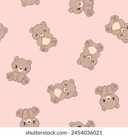 Hand Drawn Cute little Teddy Bears seamless pattern. Vector illustration kids design