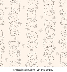 Hand Drawn Cute little Teddy Bear, vector illustration, Print for baby, newborns design seamless pattern